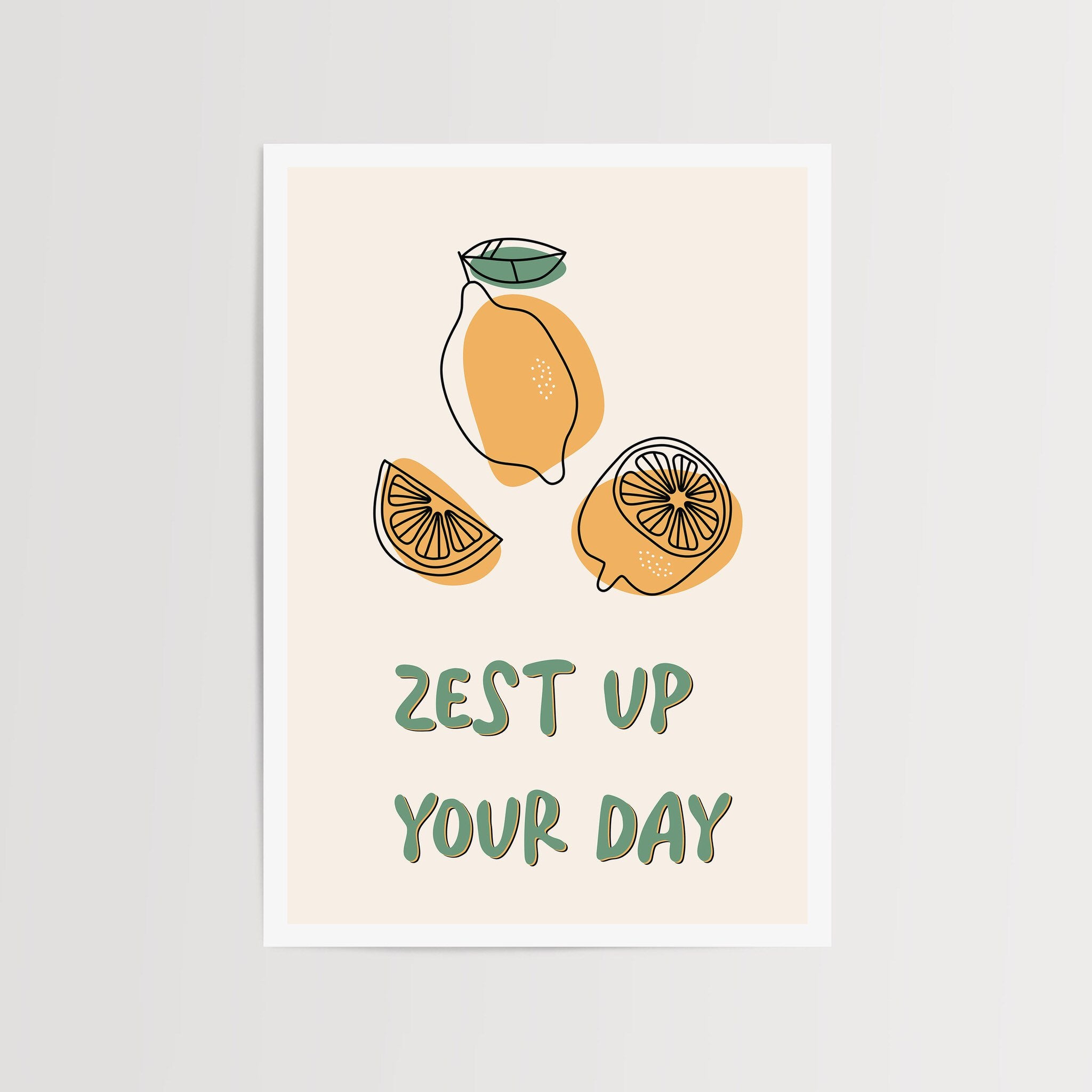 Zest Up Your Day wall art poster with a lemon design and motivational message.